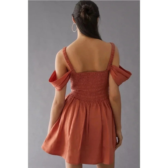 Anthropologie Off-The-Shoulder Linen Mini Dress Size Medium - Picture 4 of 16